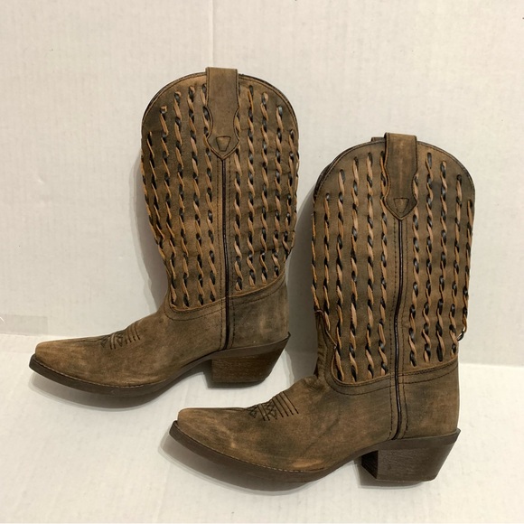 Laredo Snip Toe Braided Leather & Nubuck Brown/Black Boot Western Women’s Sz 6.5 - Picture 3 of 7